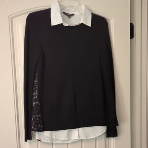 Simply Vera, Vera Wang Black and White Lace Layered Look Sweater